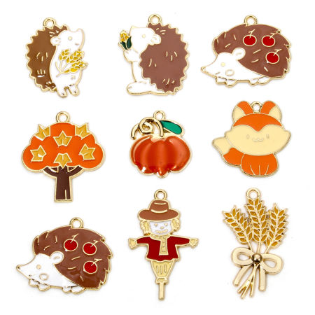 10 Stück Zinklegierung Charms Vergoldet Igel Halloween Kürbis Emaille