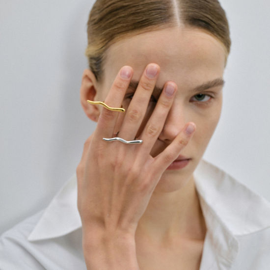 Image de 1 Pièce Placage Sous Vide Écologique À la Mode Bagues Ouvert Simple en 304 Acier Inoxydable Plaqué Or Véritable Motifs ligne Unisexe Fête