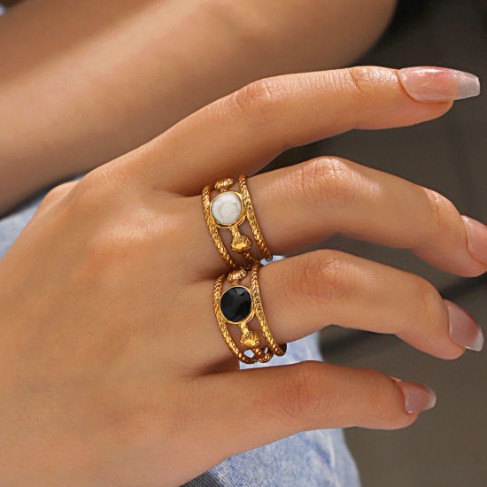 Imagen de 1 Unidad Enchapado al Vacío Elegante Estilo Ins Chapado en Oro de 18K Multicolor 304 Acero Inoxidable Abierto Ronda Esmalte Anillos Unisexo Fiesta