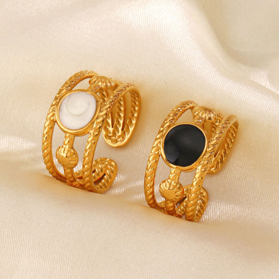 Imagen de 1 Unidad Enchapado al Vacío Elegante Estilo Ins Chapado en Oro de 18K Multicolor 304 Acero Inoxidable Abierto Ronda Esmalte Anillos Unisexo Fiesta