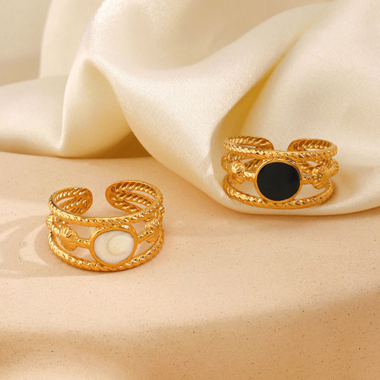 Imagen de 1 Unidad Enchapado al Vacío Elegante Estilo Ins Chapado en Oro de 18K Multicolor 304 Acero Inoxidable Abierto Ronda Esmalte Anillos Unisexo Fiesta