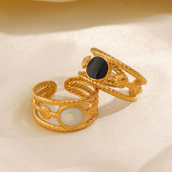 Imagen de 1 Unidad Enchapado al Vacío Elegante Estilo Ins Chapado en Oro de 18K Multicolor 304 Acero Inoxidable Abierto Ronda Esmalte Anillos Unisexo Fiesta
