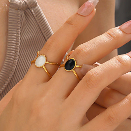 Vacuum Plating Stylish Ins Style 18K Gold Plated Multicolor 304 Stainless Steel Open Oval Enamel Rings For Women Party