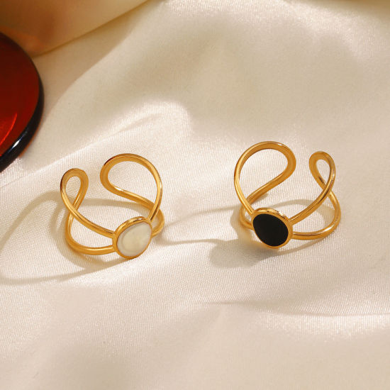 Bild von 1 Stück Vakuumbeschichtung Stilvoll Ins Stil 18K Gold Plattiert Bunt 304 Edelstahl Offen Oval Emaille Ring Für Frauen Party