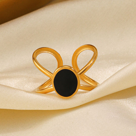 Bild von 1 Stück Vakuumbeschichtung Stilvoll Ins Stil 18K Gold Plattiert Bunt 304 Edelstahl Offen Oval Emaille Ring Für Frauen Party