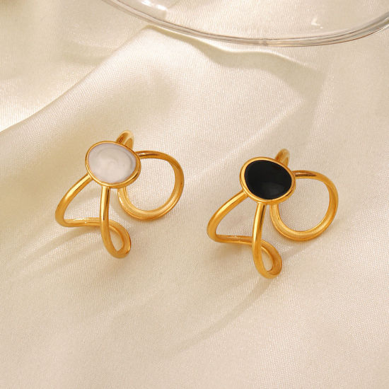 Bild von 1 Stück Vakuumbeschichtung Stilvoll Ins Stil 18K Gold Plattiert Bunt 304 Edelstahl Offen Oval Emaille Ring Für Frauen Party
