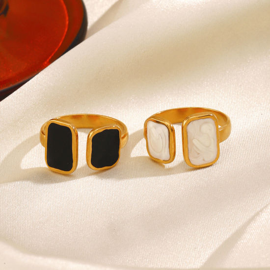 Bild von 1 Stück Vakuumbeschichtung Stilvoll Ins Stil 18K Gold Plattiert Bunt 304 Edelstahl Offen Rechteck Emaille Ring Für Frauen Party