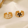 Picture of Vacuum Plating Stylish Ins Style 18K Gold Plated Multicolor 304 Stainless Steel Open Flower Enamel Rings For Women Party
