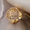 Picture of Hypoallergenic Stylish Retro 18K Gold Plated Brass & Cubic Zirconia Open Halloween Spider Animal Halloween Cobweb Hollow Rings For Women Party