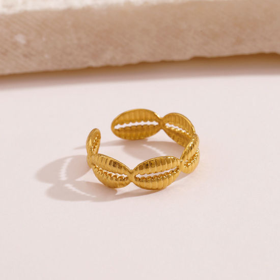 Immagine di 1 Pz Placcatura Sottovuoto 304 Acciaio Inossidabile Gioielli Oceanici Aperto Regolabile Anello Oro Placcato Conchiglia