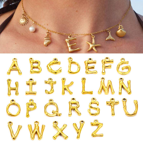 1 本 真空メッキ ボヘミア 海ジュエリー 18Kゴールドメッキ 304ステンレス鋼 小豆チェーン・あづきチェーン ヒトデ シェル 文字「 A-Z」 パール模造 ペンダントネックレス 女性のため パーティ の画像