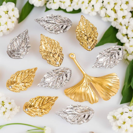 Bild von 10 Stück 304 Edelstahl Charms Blätter
