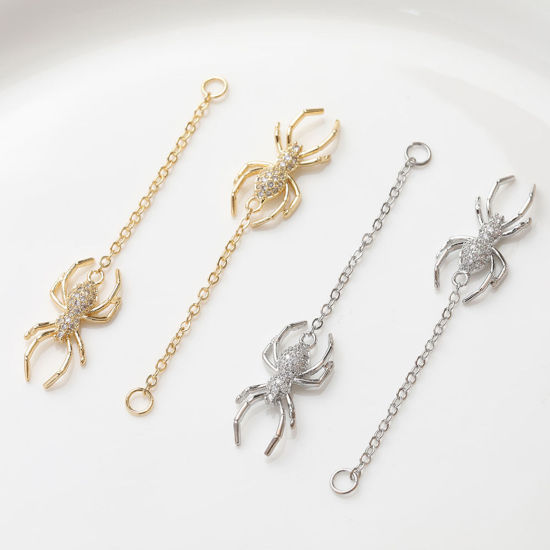 Изображение 1 ШТ Латунь Подвески Хэллоуин Паук Разноцветный кисточка Бижутерия усыпанная мелким фианит Прозрачный Искусственный Циркон 26.5мм x 12.5мм