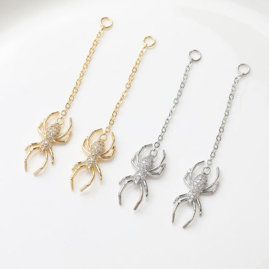 Изображение 1 ШТ Латунь Подвески Хэллоуин Паук Разноцветный кисточка Бижутерия усыпанная мелким фианит Прозрачный Искусственный Циркон 26.5мм x 12.5мм