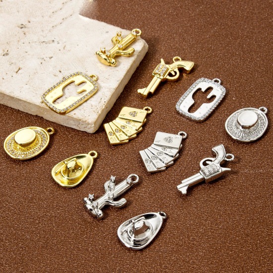 Image de 1 Pièce Pendentif Breloque Cowboy de l'Ouest en Laiton Boots Multicolore à Zircone Cubique Clair