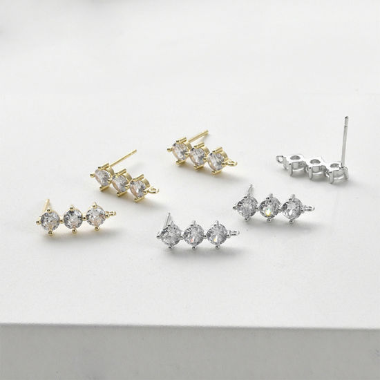Imagen de 2 Unidades Hipoalergénico Latón Exquisito Pendiente de Poste de Oreja para Accesorios de Fabricación de Joyas de Bricolaje Multicolor Geométrico Con Lazo Transparente Rhinestone