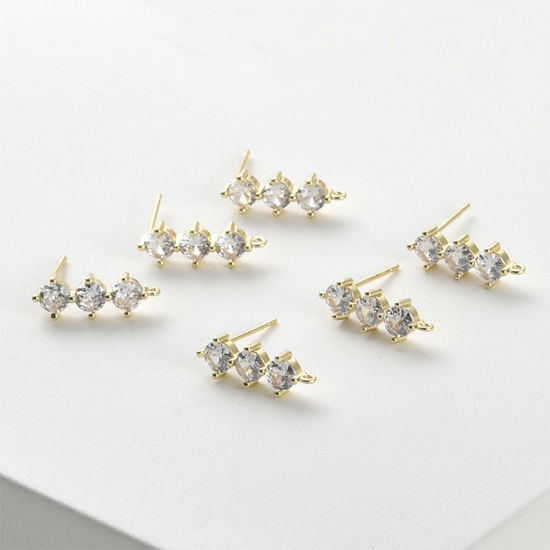 Imagen de 2 Unidades Hipoalergénico Latón Exquisito Pendiente de Poste de Oreja para Accesorios de Fabricación de Joyas de Bricolaje Multicolor Geométrico Con Lazo Transparente Rhinestone