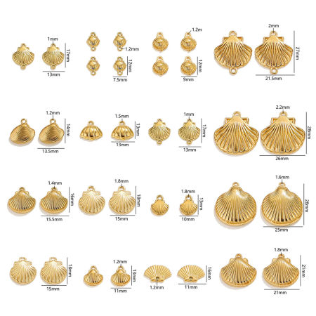 Vacuum Plating 304 Stainless Steel Ocean Jewelry Charms 18K Gold Plated Shell 3D
