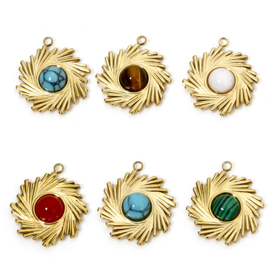 Изображение 1 ШТ вакуумное покрытие 304 Нержавеющая Сталь & Камень Богемный стиль Подвески Спираль Позолоченный Разноцветный Круглые