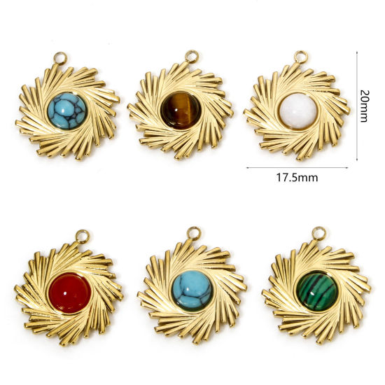 Изображение 1 ШТ вакуумное покрытие 304 Нержавеющая Сталь & Камень Богемный стиль Подвески Спираль Позолоченный Разноцветный Круглые