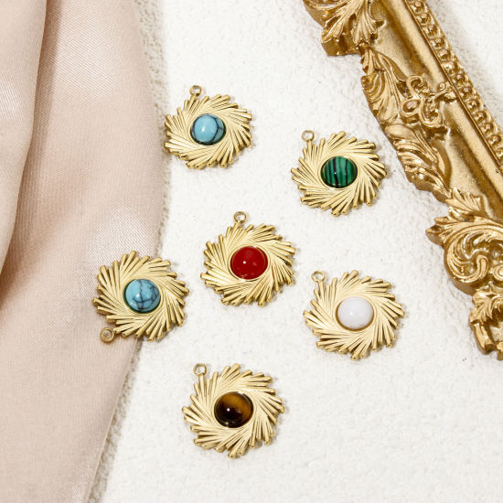 Изображение 1 ШТ вакуумное покрытие 304 Нержавеющая Сталь & Камень Богемный стиль Подвески Спираль Позолоченный Разноцветный Круглые