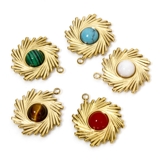 Изображение 1 ШТ вакуумное покрытие 304 Нержавеющая Сталь & Камень Богемный стиль Подвески Спираль Позолоченный Разноцветный Круглые