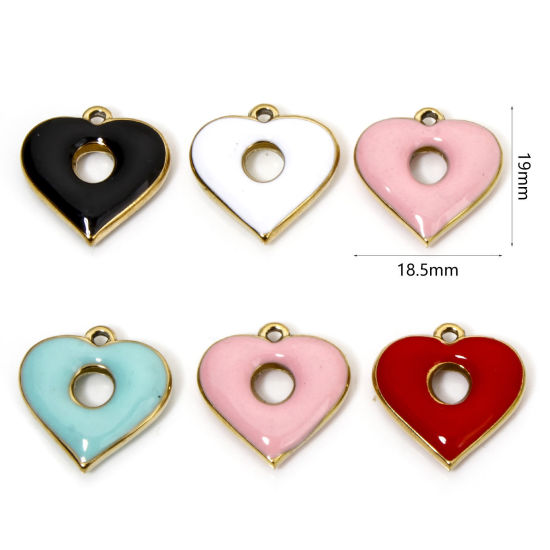 Изображение 1 ШТ вакуумное покрытие 304 Нержавеющая Сталь День святого Валентина Подвески Сердце Позолоченный Разноцветный Кольцеобразный С Эмалью