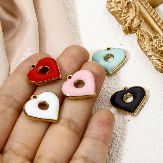 Изображение 1 ШТ вакуумное покрытие 304 Нержавеющая Сталь День святого Валентина Подвески Сердце Позолоченный Разноцветный Кольцеобразный С Эмалью
