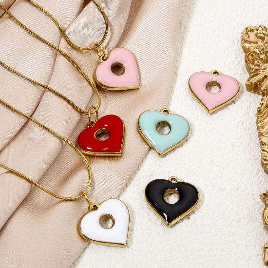 Изображение 1 ШТ вакуумное покрытие 304 Нержавеющая Сталь День святого Валентина Подвески Сердце Позолоченный Разноцветный Кольцеобразный С Эмалью