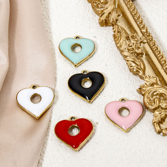 Изображение 1 ШТ вакуумное покрытие 304 Нержавеющая Сталь День святого Валентина Подвески Сердце Позолоченный Разноцветный Кольцеобразный С Эмалью