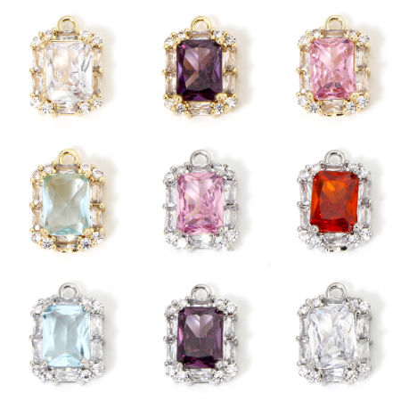 1 Stück Umweltfreundlich Messing und Glas Micro Pave Charms Echtgold plattiert Rechteck Bunt Strass 14mm x 10mm