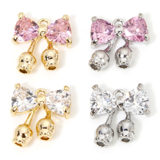 Image de 1 Pièce Breloques Vêtements en Laiton & Verre Respectueux de la Nature Nœuds Papillon Plaqué Or Véritable à Strass Coloré 14mm x 13mm