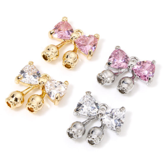 Image de 1 Pièce Breloques Vêtements en Laiton & Verre Respectueux de la Nature Nœuds Papillon Plaqué Or Véritable à Strass Coloré 14mm x 13mm
