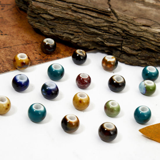 Picture of Ceramic Beads For DIY Jewelry Making Round Multicolor About 6mm Dia, Hole: Approx 2.2mm