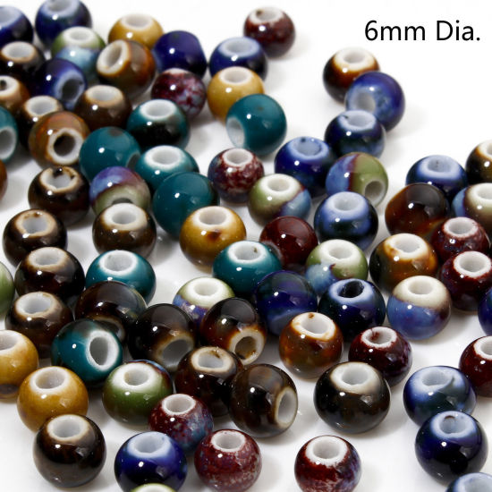 Picture of Ceramic Beads For DIY Jewelry Making Round Multicolor About 6mm Dia, Hole: Approx 2.2mm