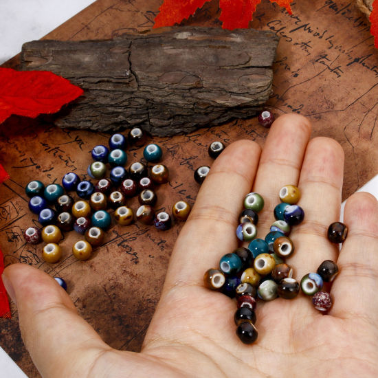 Picture of Ceramic Beads For DIY Jewelry Making Round Multicolor About 6mm Dia, Hole: Approx 2.2mm