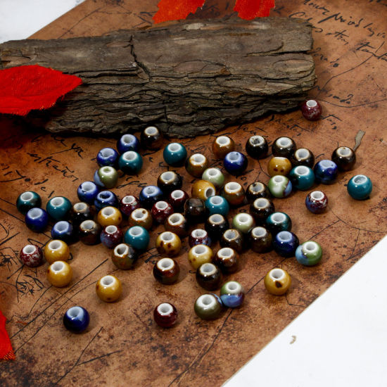 Picture of Ceramic Beads For DIY Jewelry Making Round Multicolor About 6mm Dia, Hole: Approx 2.2mm