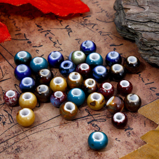 Picture of Ceramic Beads For DIY Jewelry Making Round Multicolor About 6mm Dia, Hole: Approx 2.2mm