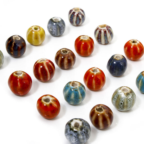 Picture of Ceramic Beads For DIY Jewelry Making Pumpkin Multicolor About 12mm x 11mm, Hole: Approx 2mm