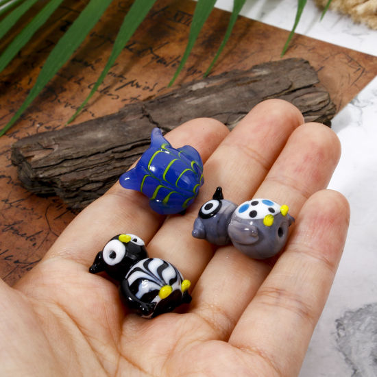 Picture of Lampwork Glass Beads For DIY Jewelry Making Owl Animal Multicolor Stripe 3D