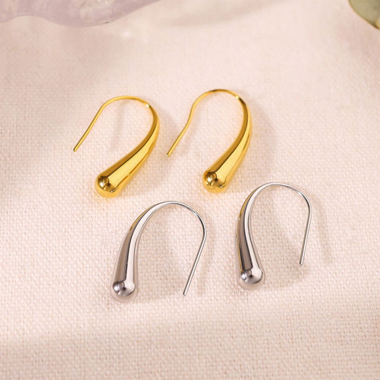 Image de 1 Paire Respectueux de la Nature À la Mode Boucles d'Oreilles Style Ins en 304 Acier Inoxydable Goutte d'Eau Multicolore Vide Fête Pour Femmes