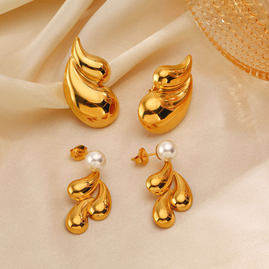 Picture of Vacuum Plating Simple & Casual Ins Style 18K Gold Plated 304 Stainless Steel Drop Smooth Blank Earrings For Women Party