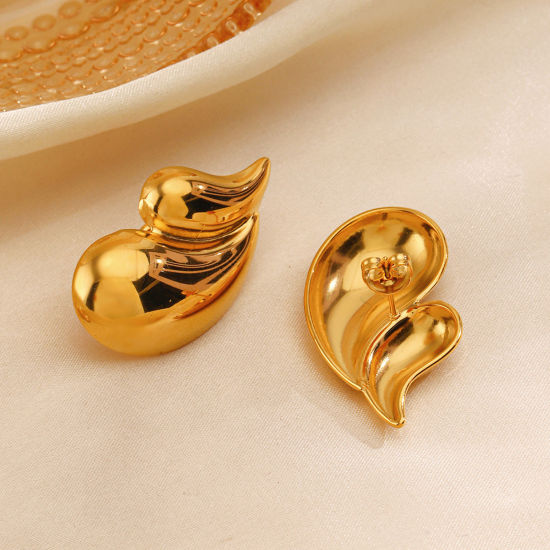 Picture of Vacuum Plating Simple & Casual Ins Style 18K Gold Plated 304 Stainless Steel Drop Smooth Blank Earrings For Women Party