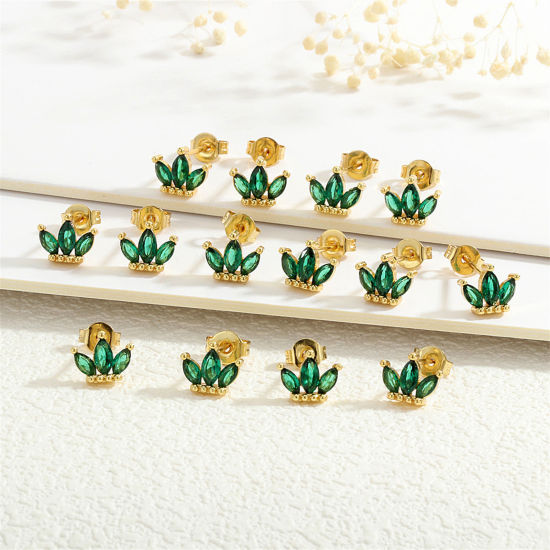 Picture of Eco-friendly Stylish Exquisite 18K Gold Plated Multicolor Brass & Cubic Zirconia Marquise Crown Ear Post Stud Earrings For Women Birthday