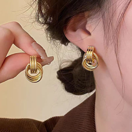 Eco-friendly Simple & Casual Stylish Multicolor Brass Knot Circle Ear Post Stud Earrings For Women Party