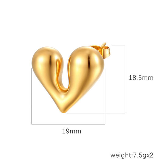 Picture of Vacuum Plating Stylish Retro Multicolor 304 Stainless Steel Heart Ear Post Stud Earrings For Women Party