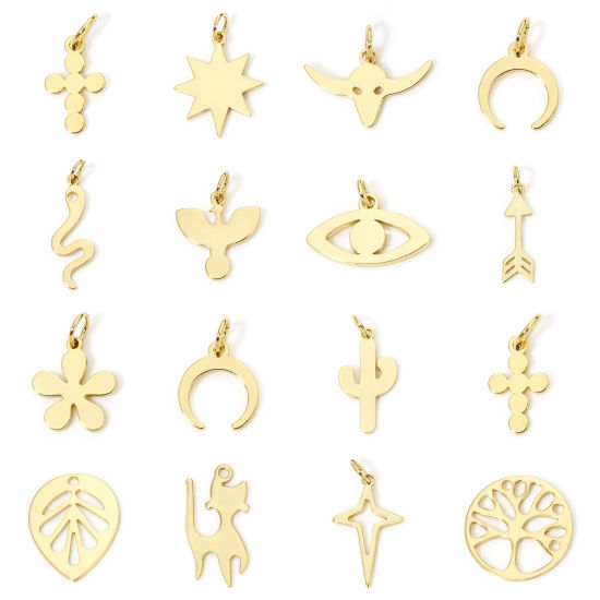 Picture of Eco-friendly Brass Charms 18K Real Gold Plated Eye Star Smooth Blank