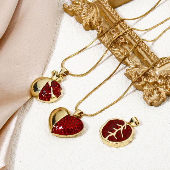 Picture of Eco-friendly Brass Charm Pendant 18K Real Gold Plated Red Enamel