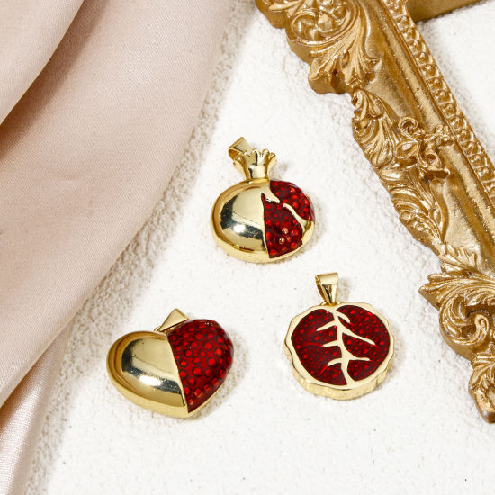 Picture of Eco-friendly Brass Charm Pendant 18K Real Gold Plated Red Enamel