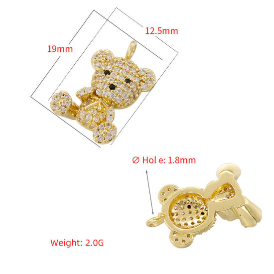 Image de 1 Pièce Breloques Micro Pave en Laiton Ours Multicolore à Zircone Cubique Clair 19mm x 12.5mm